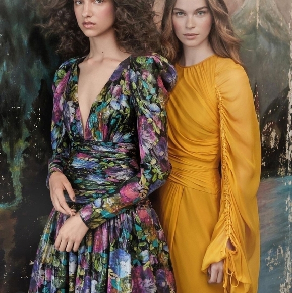 New Flor et. al Abigail Dark Floral Metallic Dress NWT Size 4 - Picture 1 of 17